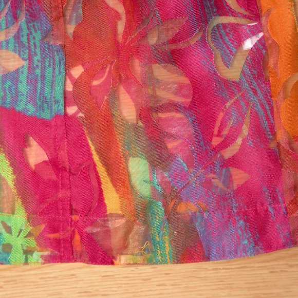 Erin London Women's Colorful Button Up Mesh Blouse, Size L - Picture 5 of 9